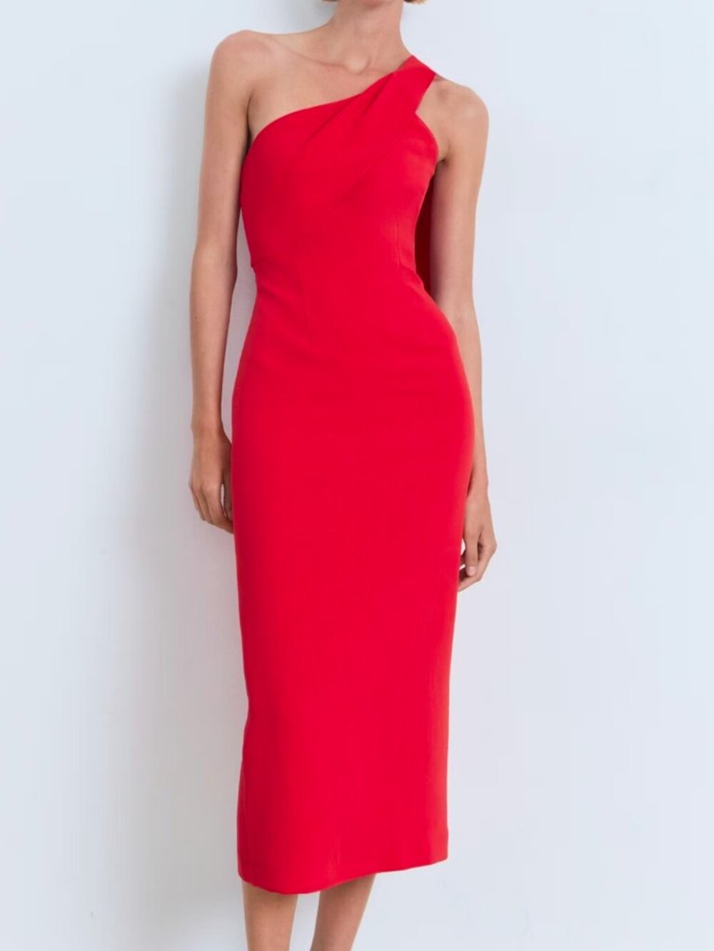 Mango Red Asymmetrical Bow-Neck Dress